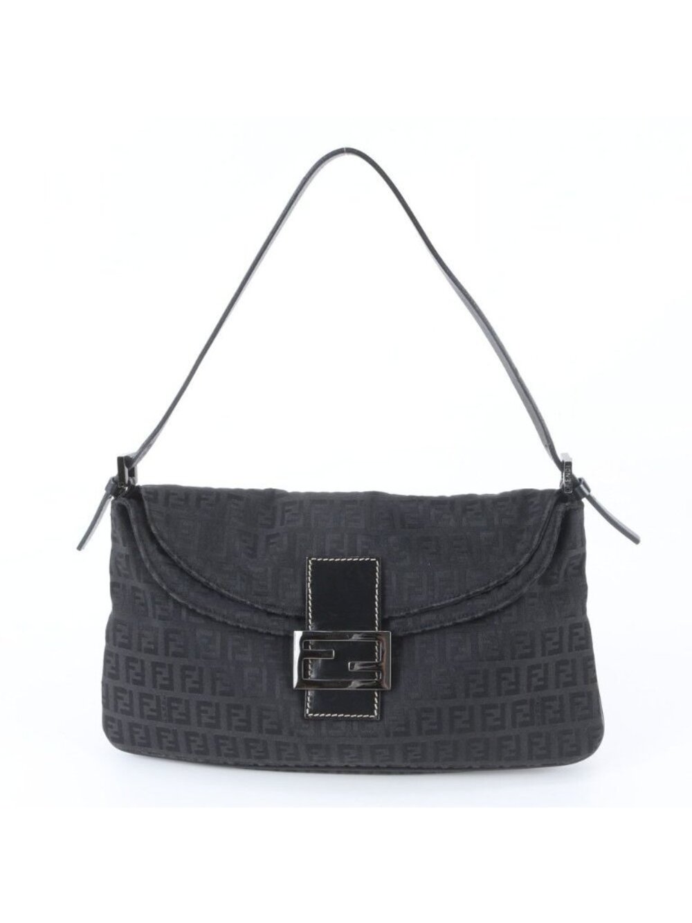 Fendi Zucchino Mamma Bucket FF Leather Shoulder Bag Hand Black